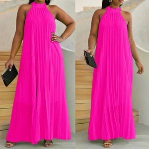 Plus pleated halter maxi dress